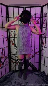 Putting the killer in virgin killer sweater outfit and posing with the part 2