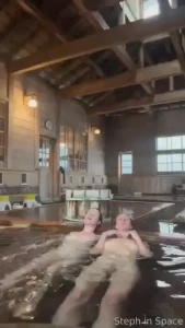 Just two besties bathing one another blissfully in a japanese