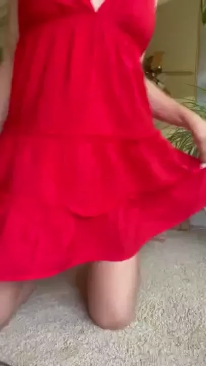 Upskirt pussy pleasure in my little red dress spreading swirling 