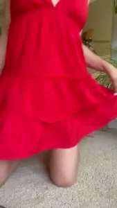 Upskirt pussy pleasure in my little red dress spreading swirling
