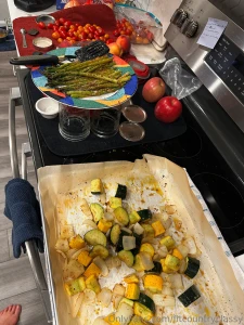 Roasted some asparagus zucchini squash sweet onions the squash and
