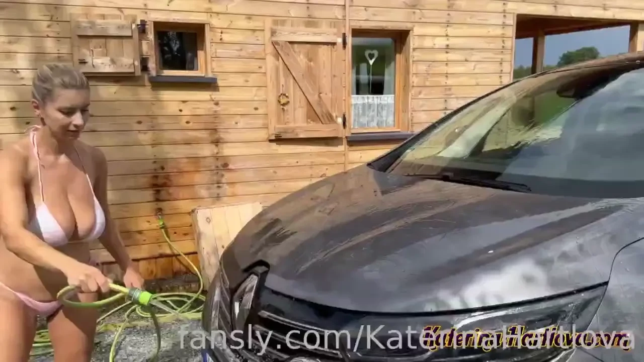 Washes car in bikini and naked play with water foam and pushing my part 11 