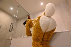 Trying on my fur again after a bit of adjustments for my weight part 1