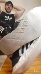 Sockless adidas - 8 min - feet pov j o wore my adidas all day without
