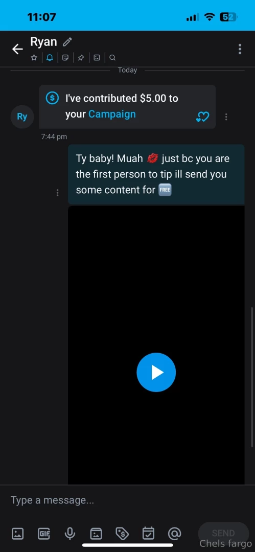 Ryan was the first person to tip and he received a 1 min solo video 