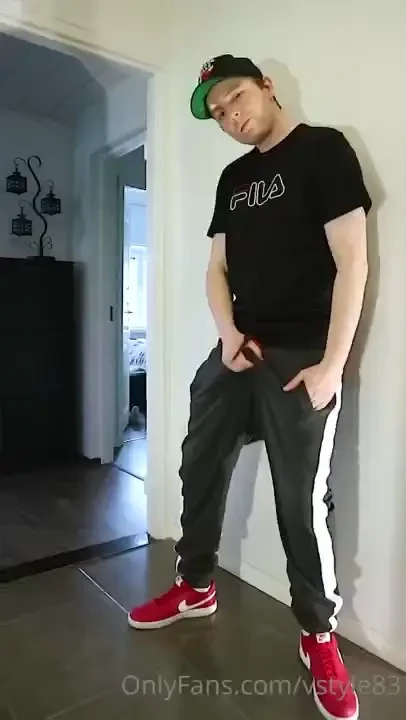 Sagging my grey white sweatpants with adidas shorts under and jerking 