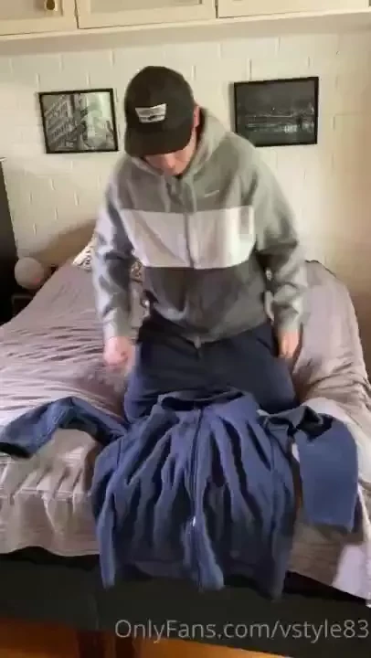 This navy blue nike tech fleece suit will look so hot with all the cum 