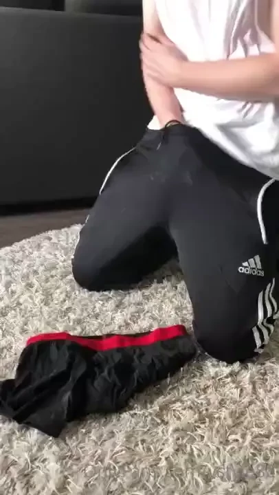 Sagging my adidas condivo12 trackies and shooting a nice load on my 