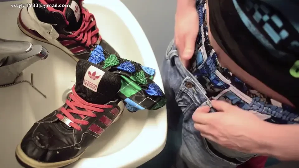 Fun with silky boxers and adidas sneakers 