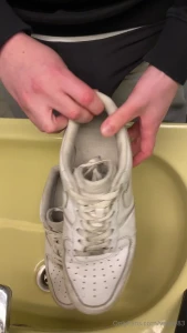 Three loads of cum on these nike af1 sneakers a bit on the tech before part 1