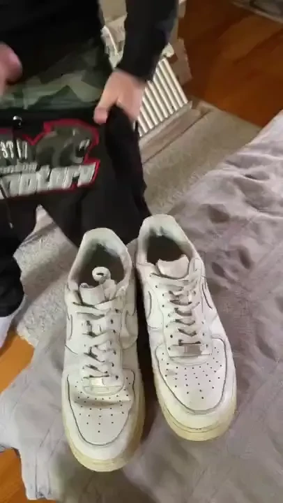 Three loads of cum on these nike af1 sneakers a bit on the tech before 