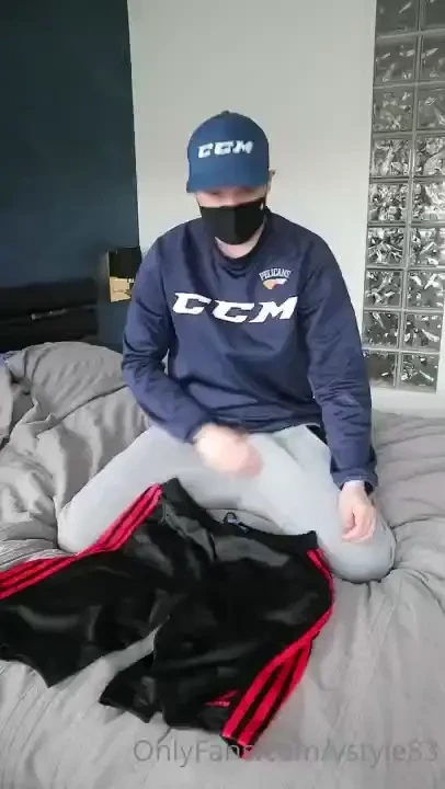 Shooting a nice load on those adidas originals shorts 
