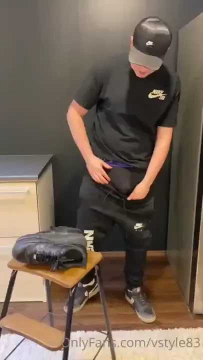 Wearing all nike i shot a great load on my black nike af1 sneakers 