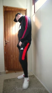 Adding some more cum on my adidas trackies that i ve been using as a