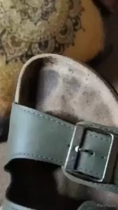 Just a quick look at the toe prints in my sandals they re shiny from