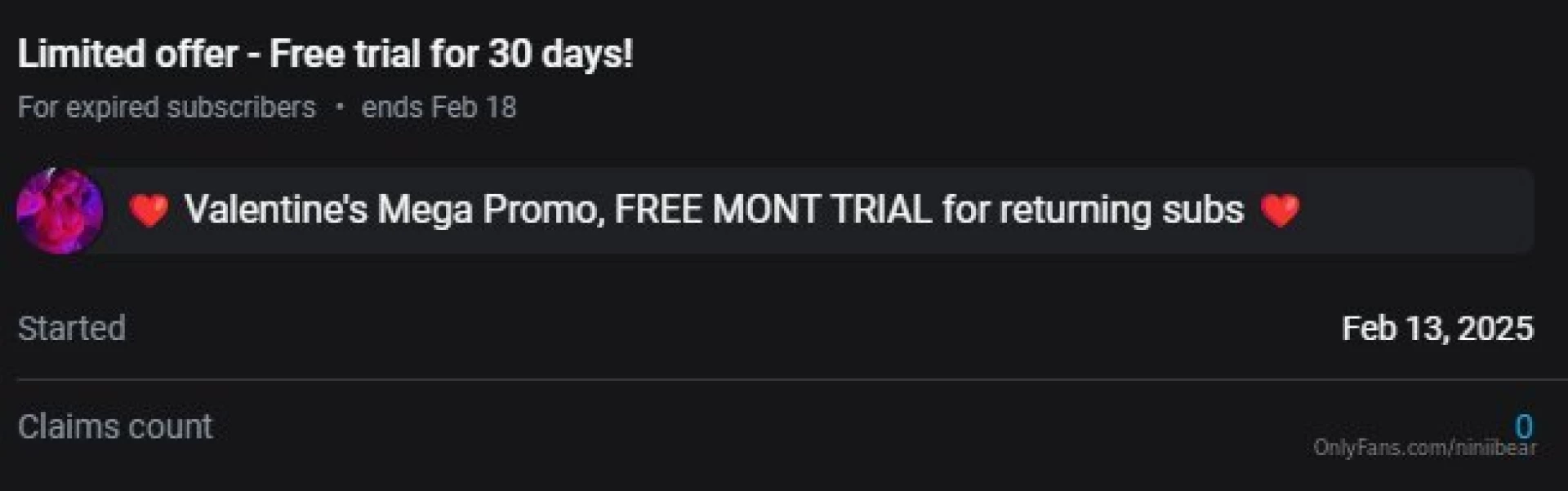 Mega promo for returning subs on my paid of 3 