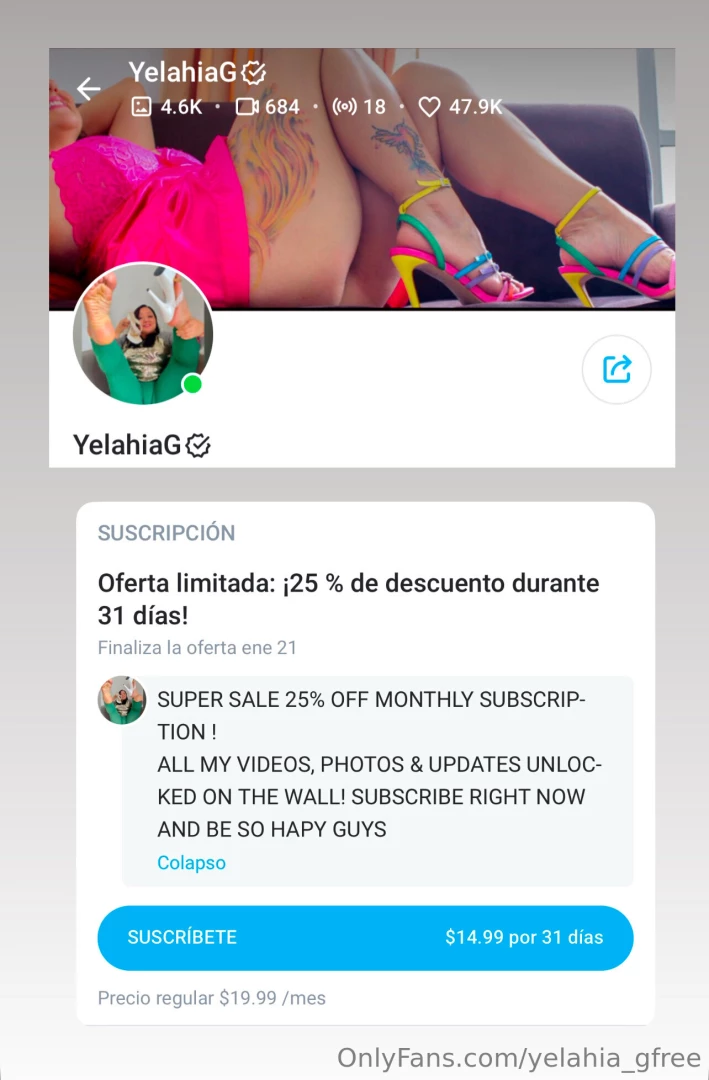 S per sale 25 off monthly subscription on onlyfans com yelahiag 