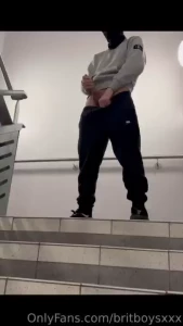 Risky car park stairs wank and cum huge cumshot at 4mins10secs