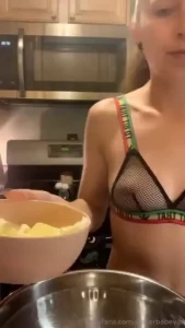 Trying something new for you baking cookies in this mesh lingerie