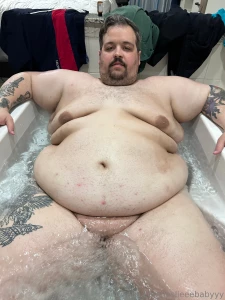 A bathtub he actually almost fits in you know we had to have some fun