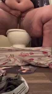 Fucking my dildo on the toilet it got lost in this fat ass