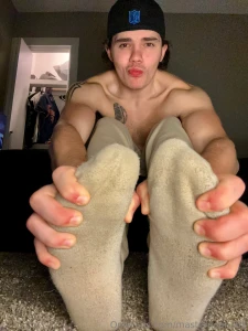 Gym bro sock worship come lick the sweat from these puppies