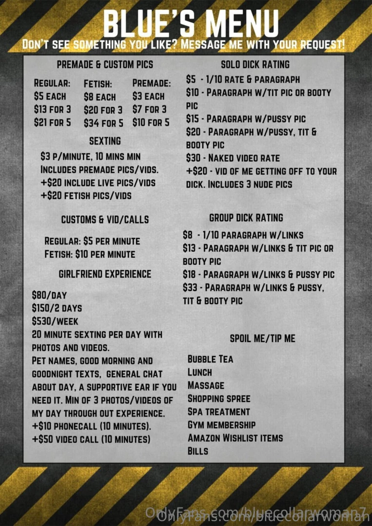 Here is my menu if you re feeling a bit peckish check out my vip for 