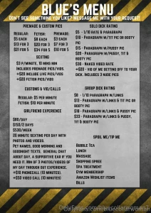 Here is my menu if you re feeling a bit peckish check out my vip for