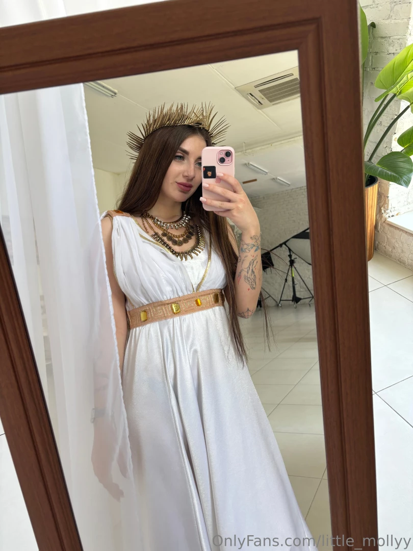 I tried on the image of an ancient greek goddess lush white dress 