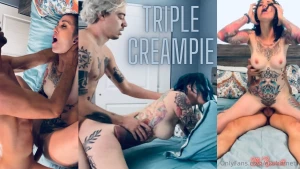 Triple creampie these 3 guys each took their turn cumming in me back