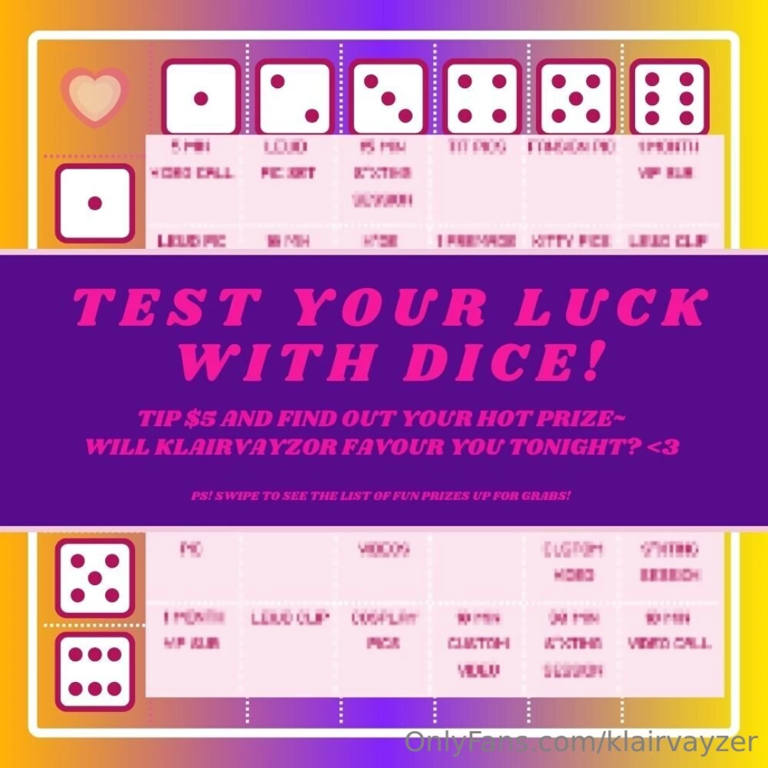 Test your luck 1 die 5 2 die 10 5 1 prize 10 2 prizes the rules of the part 1 
