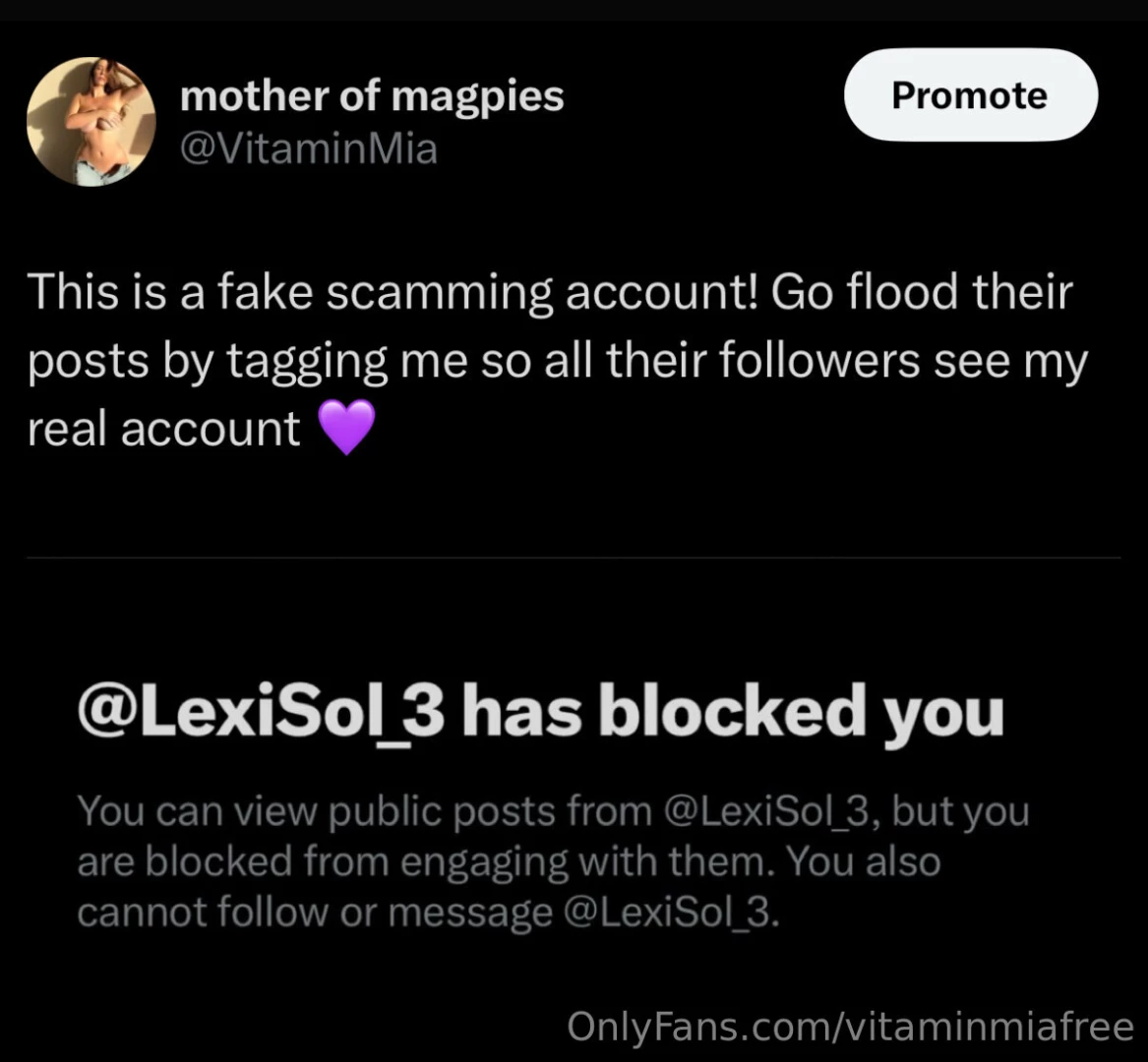 This is a fake scamming account vitaminmia is my only twitter x 