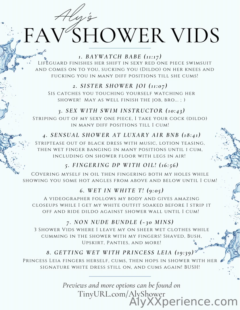 If you like to see me wet p this is a menu just for you 