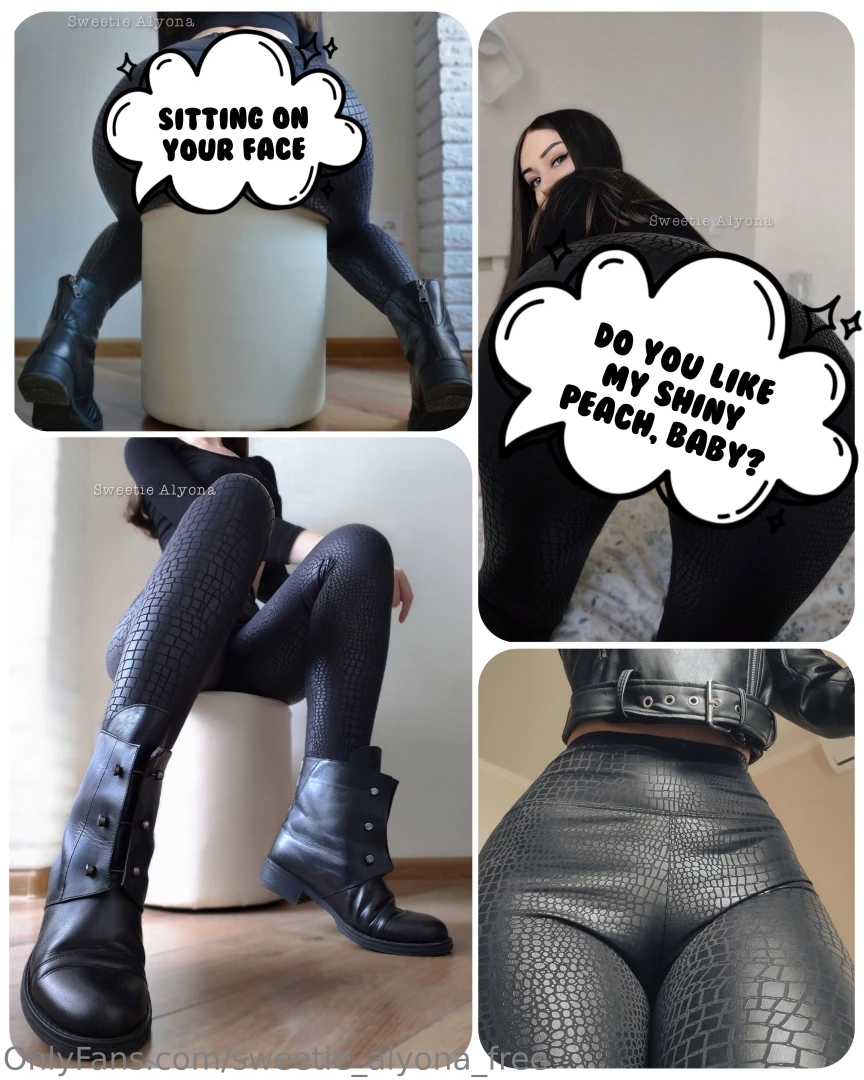 Your goddess in shiny leggings and leather boots you can see boots 