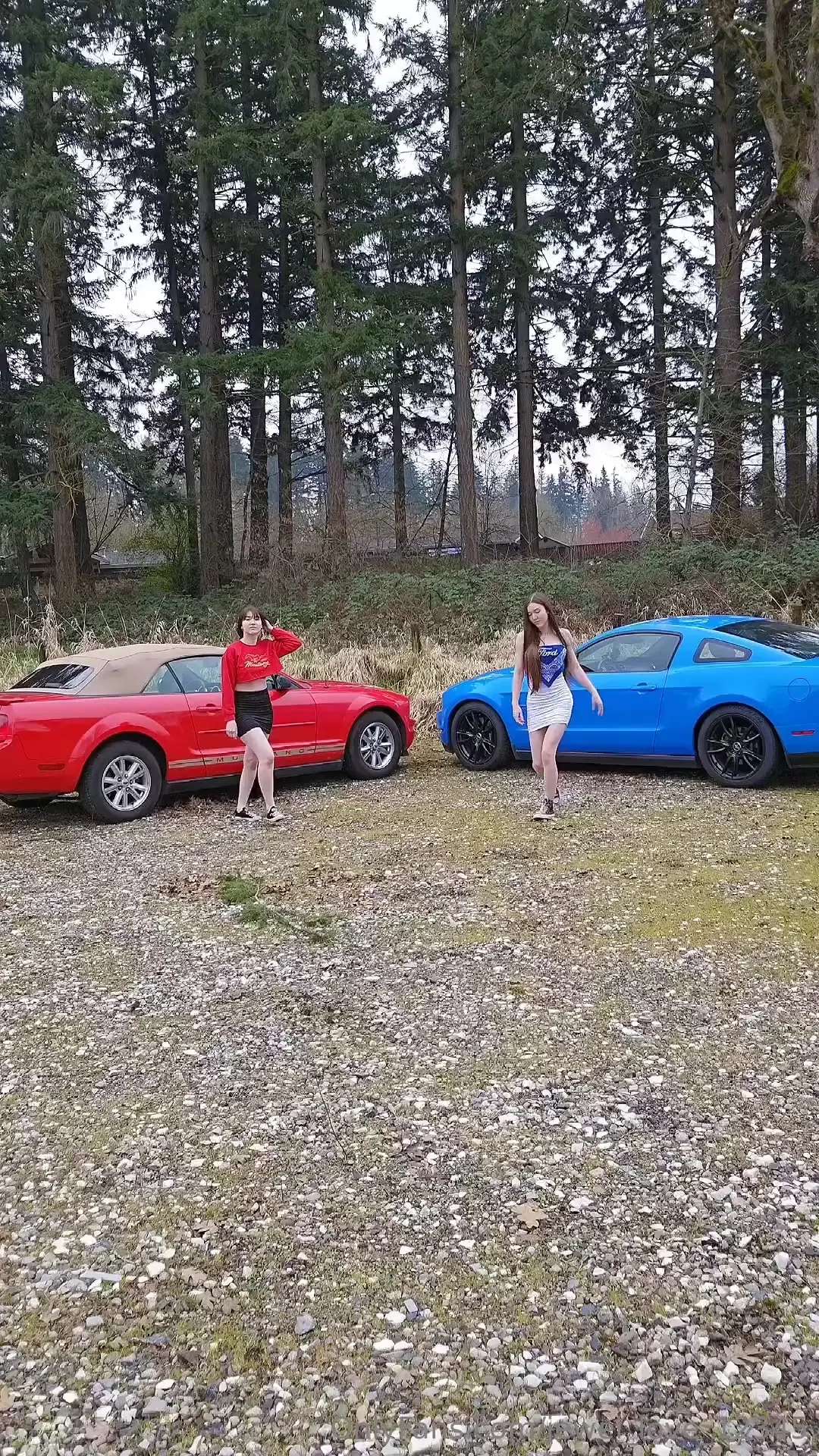 Watch me and my sister jade love get out of our mustangs and strip 