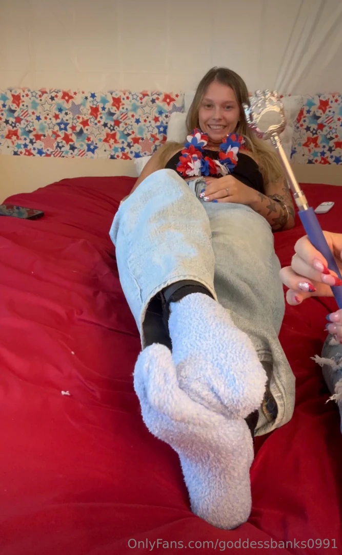 Happy 4th part 2 of the super tickle w fuzzy socks and tickled by my 