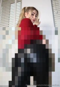Like the view of my huge bubble butt in tight shiny leather from down