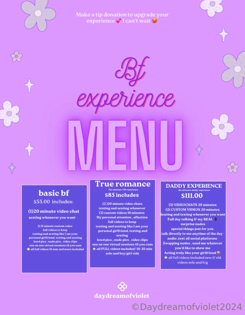 New menus all boyfriend experiences are now upgraded to lifetime 