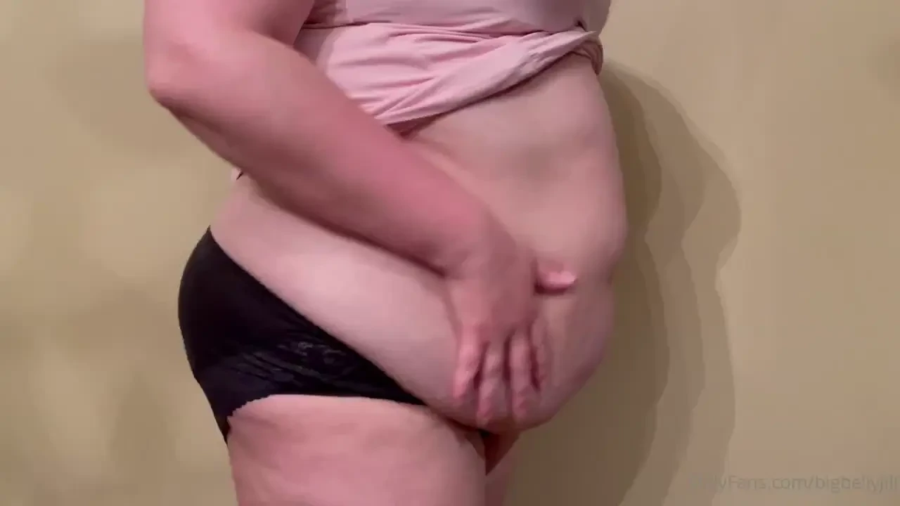 Fat girl in a little shirt look at my gut hang out the bottom of the 