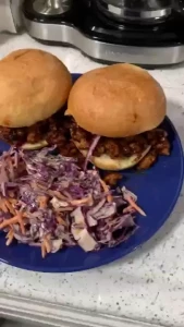 Old school bbq pork sloppy joes with pickled onions amp chipotle ranch