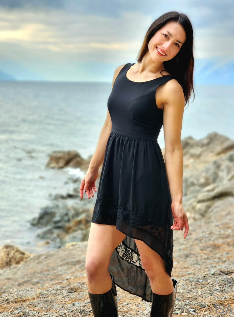 isabellovemodel - Black dress black boots lake and mountain views part 2 