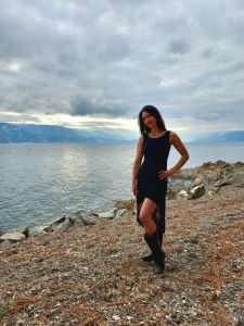 Black dress black boots lake and mountain views part 3