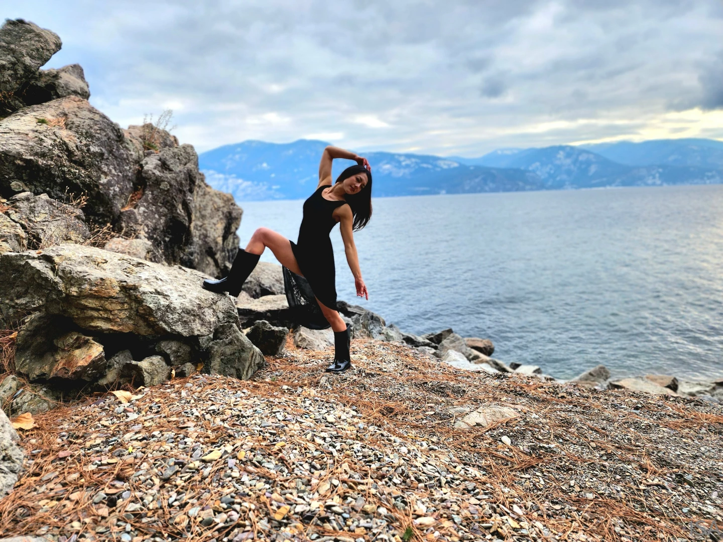 isabellovemodel - Black dress black boots lake and mountain views part 5 