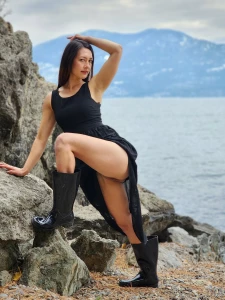 Black dress black boots lake and mountain views part 7