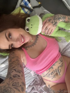 Curled up in bed with my little froggy i only need someone to cuddle