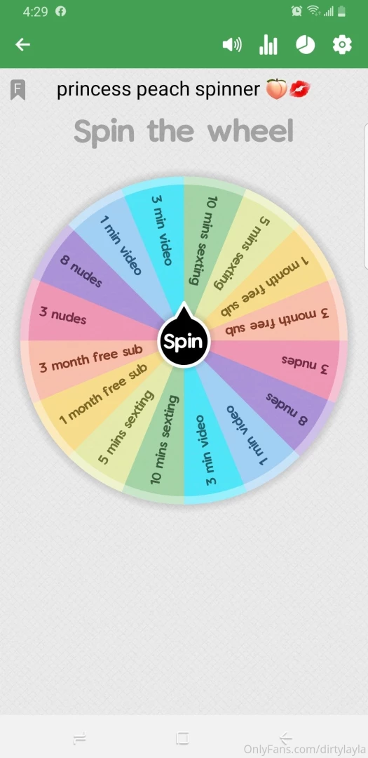 Spin the wheel -1 spin - 3 -5 spins - 7 -10 spins - 10 message me or 
