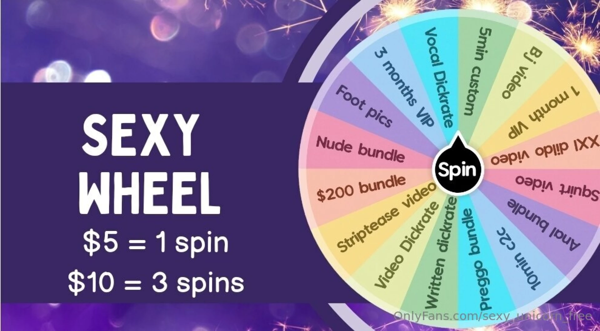New wheel tip to spin 5 for 1 spin 10 for 3 spins 