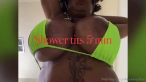 Big boob bikini beach bunny takes a shower wet body wet boobs video