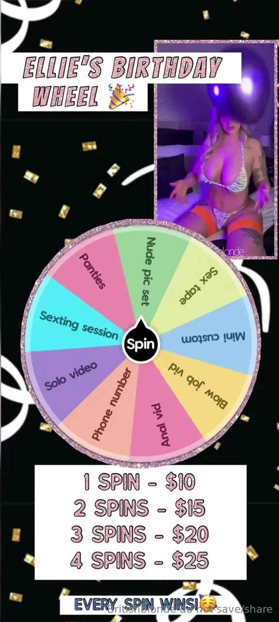 Limited special birthday wheel feeling lucky have a go on my naughty 