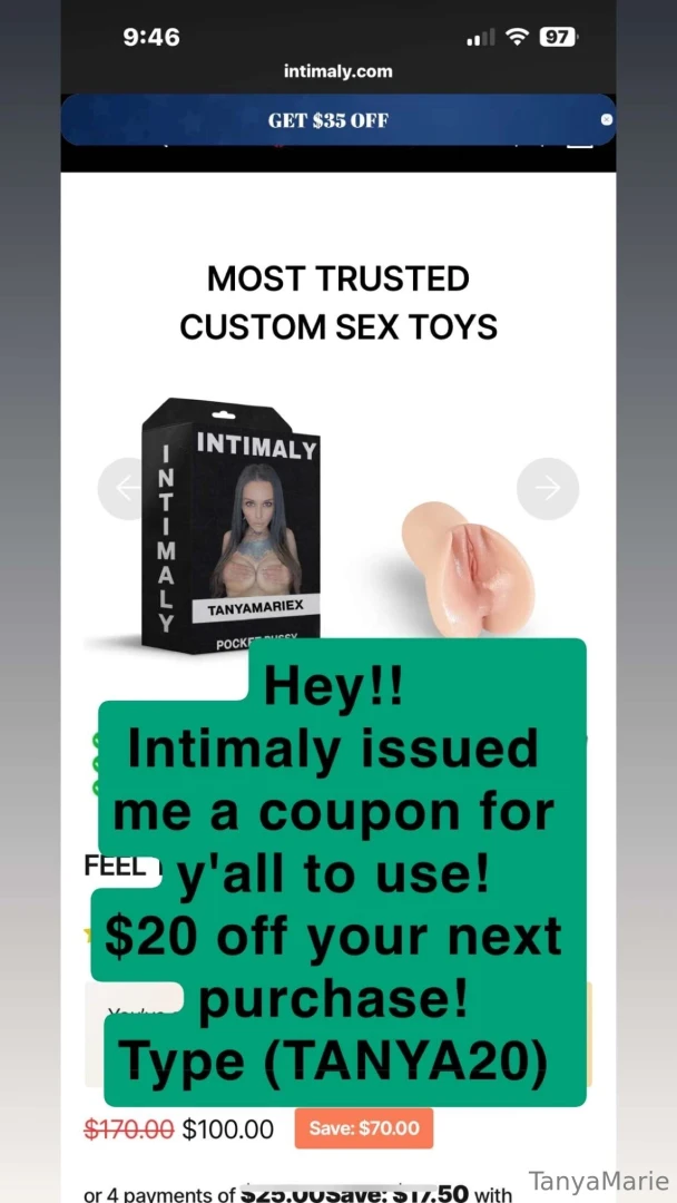 Hey intimaly issued me a coupon for y all to use 20 off your next 